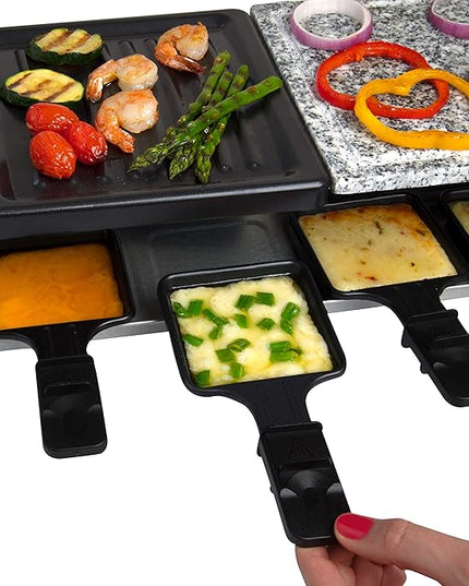 Electric Cheese Raclette Table Grill w Nonstick Grilling Plate & Cooking Stone- Indoor Smokeless Korean BBQ 8 Person Tabletop Cooker Hotplate- Melt, Grill Meat Veggies for Home Dinner Party, Xmas Gift