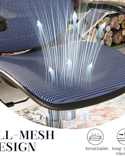 GABRYLLY Ergonomic Office Chair, High Back Mesh Desk Chair with Adjustable Headrest, Flip-Up Arms, 90-120° Tilt Lock, Lumbar Support and Comfy Seat, Swivel Computer Task Chair, Blue