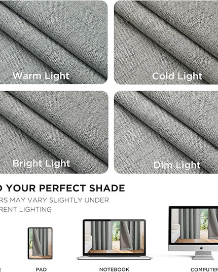 Joydeco Blackout Curtains for Bedroom - 100% Light Blocking 2 Panels Light Grey Drapes 37" W x 63" L, Thermal Insulated Room Darkening Curtains, Linen Textured for Living Room, Rod Pocket & Back Tabs