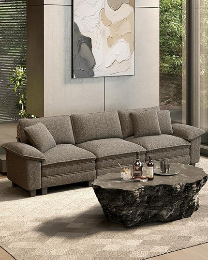 HERA'S HOUSE 124" Modular Sectional Sofa, Oversized Couches for Living Room, Comfy Cloud Couch 3-Seater Deep Seat Sofa with Throw Pillow, Chenille Ash