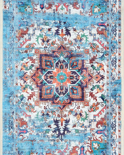 GLN Rugs Traditional Collection - Machine Washable Area Rug, Traditional Washable, Non Slip, Low Pile Chenille Rug, Living Room, Bedroom, Kitchen Rug (2'x3' Blue)