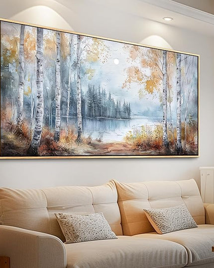 PHAOHUAXM Large Canvas Wall Art For Living Room Wall Decor For Bedroom Office Decorations Trees Forest Landscape Painting Lake view Wall Pictures Modern Room Home Decor Artwork Wood Framed 24x48 In