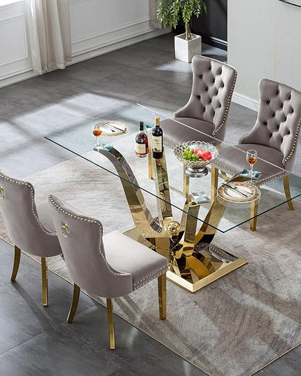 HomVent 70'' Glass Dining Table Set for 4, Modern Rectangle Glass Kitchen Table Set for 4, Kitchen Table and Chairs Set for 4 for Living Room,Kitchen