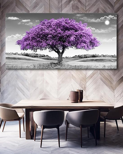Large Canvas Wall Art for Living Room Wall Decor for Office Aesthetic Bedroom Wall Decorations Purple Tree Landscape Painting Black and White Pictures Artwork Room Modern Home Decor