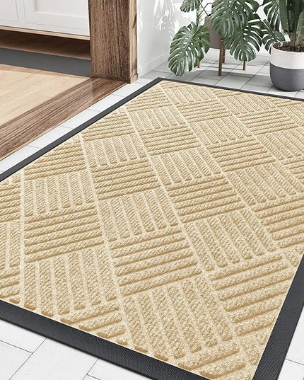 Smiry Front Door Mat Outside Entrance, Heavy Duty Outdoor Indoor Natural Rubber Doormat, Non Slip, Trap Dirt and Moisture, Easy Clean, Low Profile Patio Porch Entryway Mat, 35x23, Beige