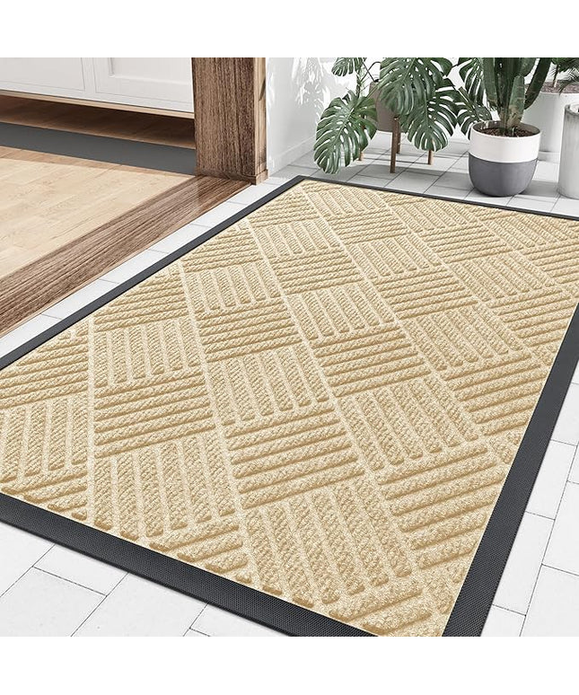 Smiry Front Door Mat Outside Entrance, Heavy Duty Outdoor Indoor Natural Rubber Doormat, Non Slip, Trap Dirt and Moisture, Easy Clean, Low Profile Patio Porch Entryway Mat, 35x23, Beige
