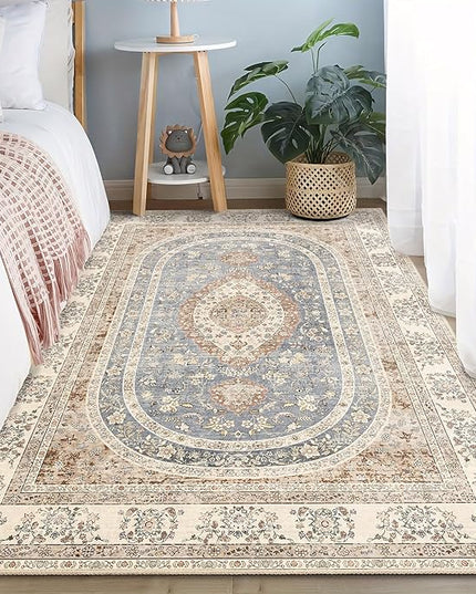 Beige Rug 3x5,Washable Area Rugs for Bedroom Living Room Kitchen Entryway,Small Boho Vintage Bohemian Farmhouse Distressed Oriental Non Slip Carpet