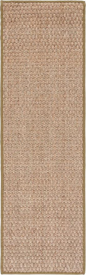 SAFAVIEH Natural Fiber Collection Runner Rug - 2'6" x 16', Natural & Olive Green, Seagrass, Basketweave Pattern with Border (NF114G)