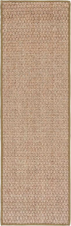SAFAVIEH Natural Fiber Collection Runner Rug - 2'6" x 16', Natural & Olive Green, Seagrass, Basketweave Pattern with Border (NF114G)