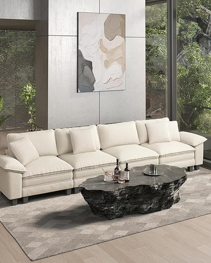 HERA'S HOUSE 158" Modular Sectional Sofa, Oversized Couches for Living Room, Comfy Cloud Couch 4-Seater Deep Seat Sofa with Throw Pillow, Chenille Beige