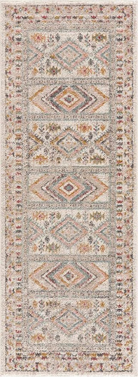 BoutiqueRugs Diem Boho Vintage Colorful Large Runner Rug - Farmhouse Traditional Medallion Pink Carpet for Hallway, Kitchen - Pink, Cream, Green, Red, Gray, Yellow - 2'7" x 10' Runner