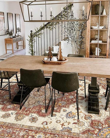 Washable Oriental Area Rug - 8x10 Rugs for Living Room Soft Carpet for Bedroom Waterproof Floral Distressed Indoor Stain Resistant Non-Shedding Floor Carpets (Red, 8x10)