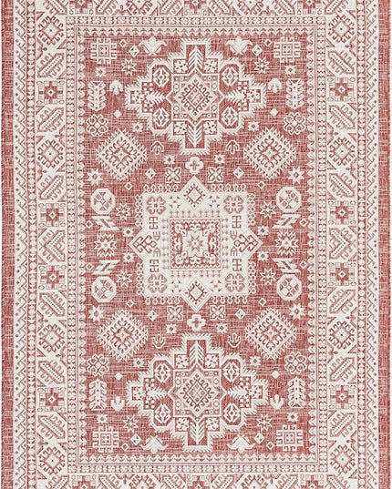 Rugs.com Outdoor Aztec Collection Rug – 5' x 8' Rust Red Flatweave Rug Perfect for Living Rooms, Large Dining Rooms, Open Floorplans