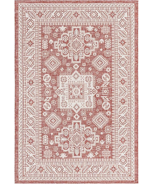 Rugs.com Outdoor Aztec Collection Rug – 5' x 8' Rust Red Flatweave Rug Perfect for Living Rooms, Large Dining Rooms, Open Floorplans