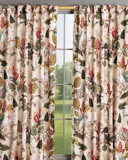 Maison d'Hermine Curtains for Living Room 100% Cotton 84 inch Length Two Panels Light Filtering Curtains for Bedroom Windows with Rod and Loop Pockets Drapes (Cacatoes - Beige, 50" W x 84" L)
