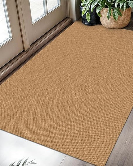 KOZYFLY Washable Entryway Rug 3x5 Ft Area Rugs Cotton Rubber Backed Throw Rugs Indoor Door Mat Floor Carpet for Front Entrance Bathroom Kitchen Living Room Kitchen Rugs Braided, Warm Tan