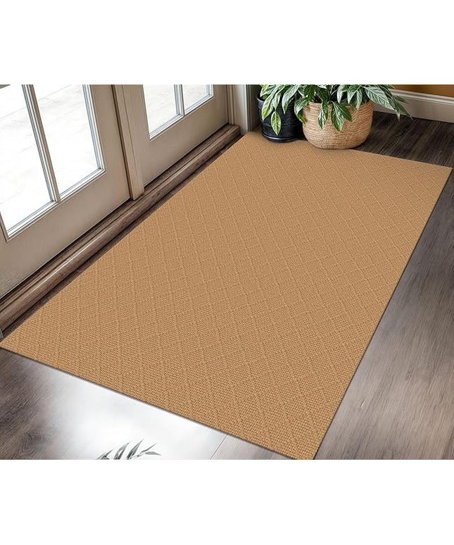 KOZYFLY Washable Entryway Rug 3x5 Ft Area Rugs Cotton Rubber Backed Throw Rugs Indoor Door Mat Floor Carpet for Front Entrance Bathroom Kitchen Living Room Kitchen Rugs Braided, Warm Tan