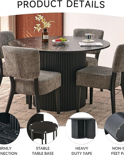 5-Piece Round Dining Table Set, Modern Kitchen Table Chairs Set of 4, Upholstered Dining Room Chairs with Thick Cushion&Solid Wood Legs for Living Room Apartment, Black Faux Marble Table&Grey