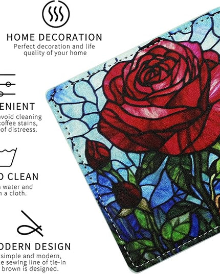 Marble Coasters Square Leather Drinks Coaster Set with Holder for Coffee Table Bar Home Decor 4 Inches Set of 6 (Rose, One Size)