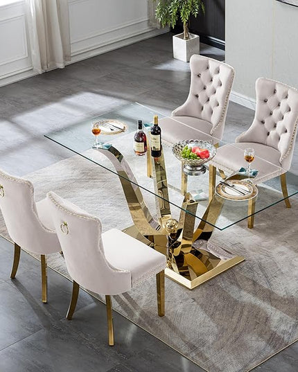 HomVent 70'' Glass Dining Table Set for 4, Modern Rectangle Kitchen Table Set for 4, Glass Kitchen Table and Chairs Set for 4 for Living Room,Kitchen