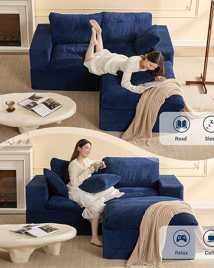 74.8” Cloud Couch, Modular Loveseat Sofa, Convertible Sofas Bed, Deep Seat Sofa, Cozy Sofa for Living Room, Office and Bedroom, L Shaped Cozy Sofa Furniture Set, Corduroy, Blue
