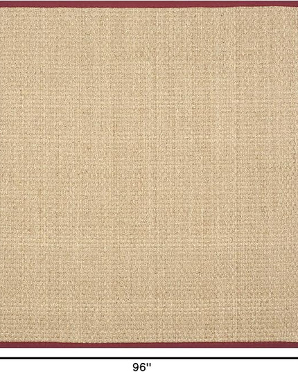SAFAVIEH Area Rug 8' Square - Natural Fiber Collection - Large - Natural & Red, Seagrass, Basketweave Pattern with Border (NF114D)