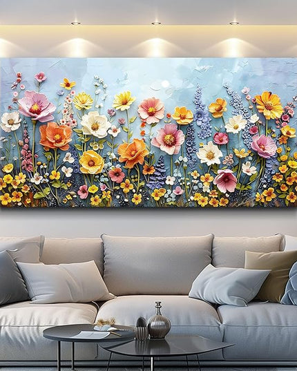 XIGUANGART Flowers Large Wall Decor for Bedroom Canvas Wall Art for Living Room Colorful Abstract Canvas Art Prints Pictures Wildflower Painting Office Artwork Nature Farmhouse Modern Home Decoration