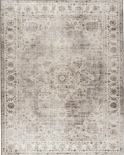 ReaLife Rugs Machine Washable Area Rug - Stain Resistant,Non-Shed - Eco-Friendly,Non-Slip, Family & Pet Friendly - Made from Premium Recycled Fiber - Vintage Bohemian Medallion - Beige Ivory, 3' x 5'