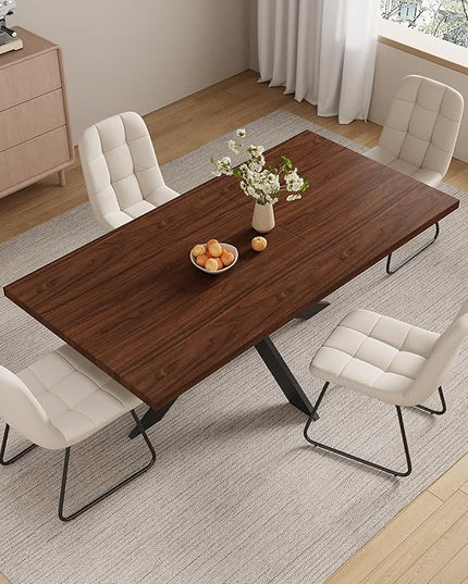 ZckyCine 7-Piece Dining Table Set with 51"-67" Extendable Walnut Wood Table and 6 PU Leather Chairs, Modern Rectangular Kitchen Table Set with Metal Legs, Seats 6, Easy Assembly