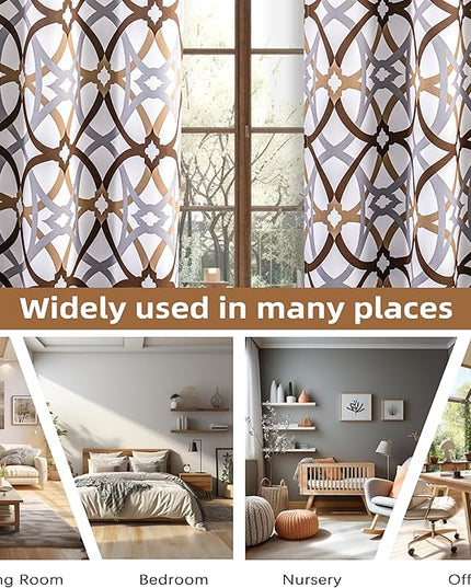 DriftAway Alexander 80% Blackout Curtains for Living Room 250GSM Pattern Match Thermal Insulated Room Darkening Geo Moroccan Mid Century Grommet Bedroom Drapes 2 Panels 52 Inch by 84 Inch Brown