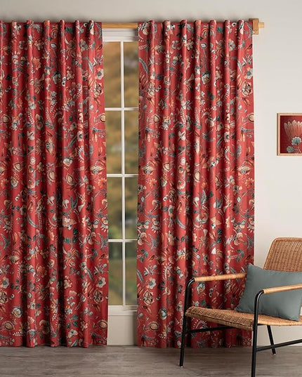 Maison d' Hermine Curtains for Living Room 100% Cotton 108 inch Length One Panel Light Filtering Curtains for Bedroom Windows with Rod and Loop Pockets Drapes (Dalida Terracotta, 50" W x 108" L)