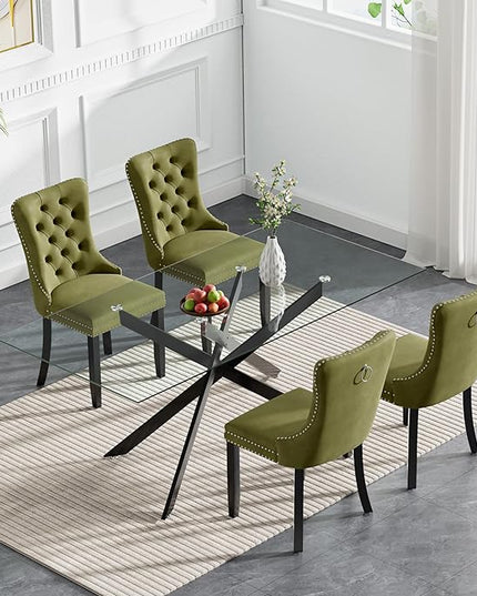 HomVent 5 Piece Rectangular Glass Dining Table Set, Tempered Glass Dinner Table Set for 4 Kitchen Table Set with 4 Velvet Upholstered Chairs for Kitchen Dining Room