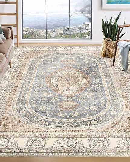 8x10 Area Rugs Washable,Beige Rug for Living Room Bedroom Dining Room,Large Boho Vintage Bohemian Farmhouse Distressed Oriental Carpet Non Slip