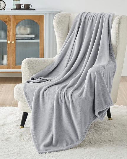 Bedsure GentleSoft Fleece Throw XL Blanket Light Grey - 300GSM Soft Lightweight Plush Cozy Blankets for Bed, Sofa, Couch, Travel, Camping, 50x70 inches