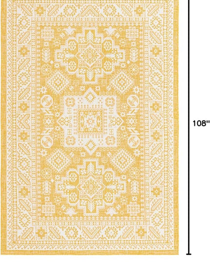 Rugs.com Outdoor Aztec Collection Rug – 6' x 9' Yellow Flatweave Rug Perfect for Living Rooms, Large Dining Rooms, Open Floorplans