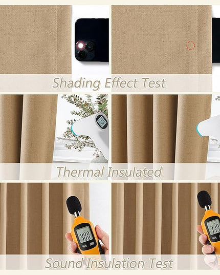 Guken 100% Blackout Linen Curtains 96 Inch Length 2 Panels Set for Living Room Bedroom Back Tab Thermal Insulated Black Out Linen Drapes Room Darkening Window Curtains,Camel Brown