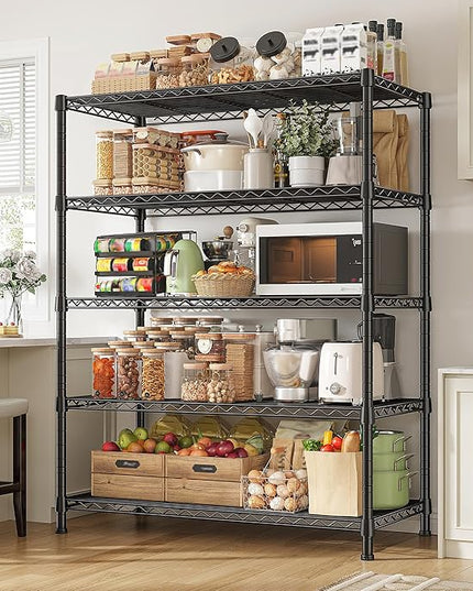 REIBII Storage Shelves 71" H Tall Wire Shelving Unit Sturdy Metal Shelves Adjustable Wide Pantry Shelves 5 Tier Deep Heavy Duty Metal Shelving Load 1500LBS,Dorm Room Essentials Dorm Storage Rack