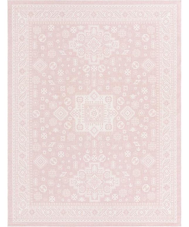 Rugs.com Outdoor Aztec Collection Rug – 10' x 13' Pink Flatweave Rug Perfect for Living Rooms, Large Dining Rooms, Open Floorplans
