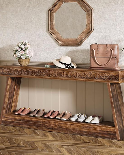 Tribesigns Farmhouse Console Table, 70.9-Inch Extra Long Entryway Table with Storage, 2-Tier Narrow Sofa Table Behind Couch, Wooden Accent Table for Living Room, Hallway, Foyer, Dark Brown