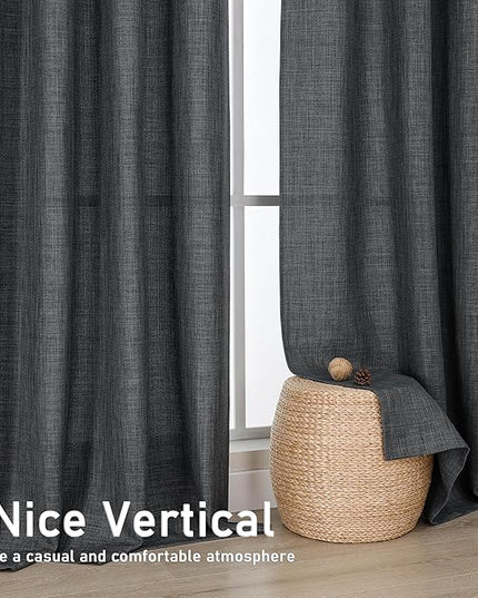 Chyhomenyc Coal Black Curtains 54 Inch Length 2 Panels for Living Room, Light Filtering Faux Linen Textured Solid Window Curtains, Modern Soft Grommet Drapes for Bedroom, 40Wx54L, 2PCS