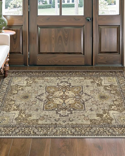 Ciicool Washable Vintage Area Rug, 2x3ft Small Boho Rug, Ultra Soft Rugs for Entryway, Non-Slip Entry Rugs Oriental Low-Pile Indoor Mat Floor Carpet for Entrance Bedroom Kitchen Bathroom Foyer Decor