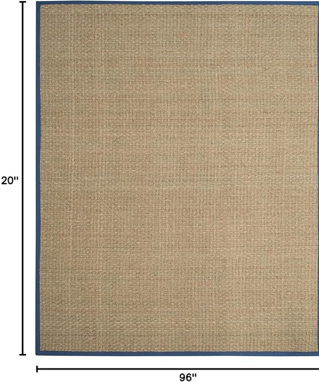 SAFAVIEH Area Rug 8x10 - Natural Fiber Collection - Large - Natural & Navy, Seagrass, Basketweave Pattern (NF114T)