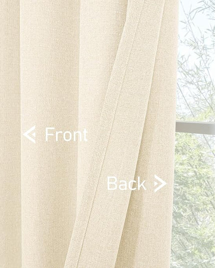 LAMIT Light Beige Linen Curtains for Living Room 84 inch Length 2 Panels, Linen Textured Thermal Insulated Curtains Burlap Privacy Grommet Drapes for Bedroom/Farmhouse, Set of 2 Panels, W38 x L84