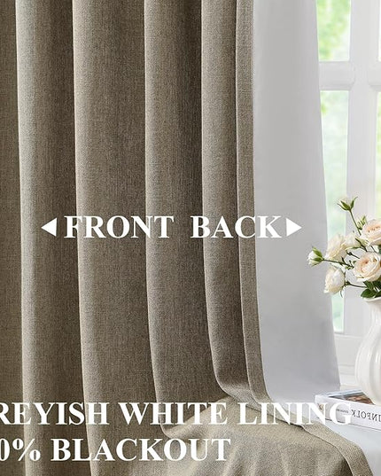 Vision Home Brown Pinch Pleated Full Blackout Curtains Linen Blended Room Darkening Window Curtains 95 inch for Living Room Bedroom Thermal Insulated Pinch Pleat Drapes with Hooks 2 Panel 40" Wx95 L