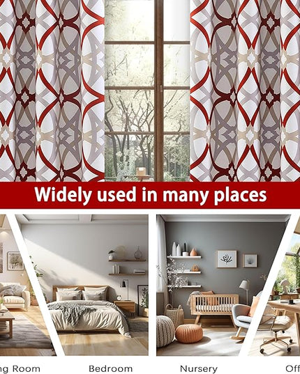 DriftAway Alexander 80% Blackout Curtains for Living Room 250GSM Pattern Match Thermal Insulated Room Darkening Geo Moroccan Mid Century Grommet Bedroom Drapes 2 Panels 52 Inch by 63 Inch Red Gray