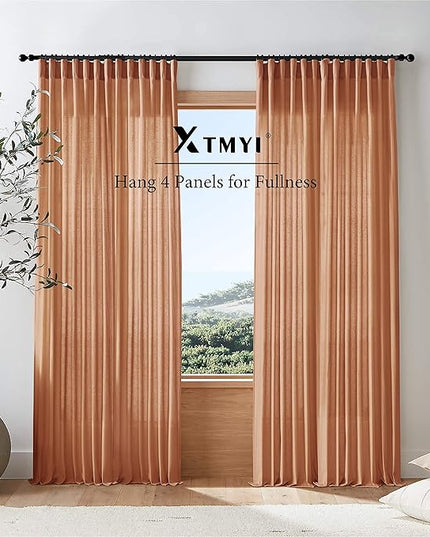 XTMYI Terracotta 90 Inch Length 2 Panels Back Tab/Hook Belt Linen Cotton Sheer Curtains for Bedroom Set