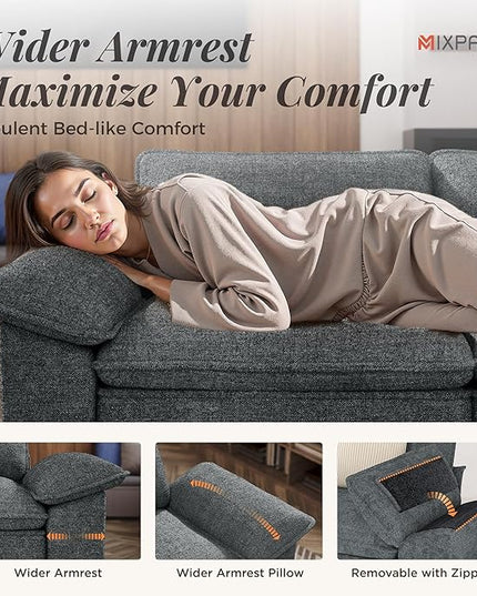 53.5" Cloud Modular Sectional Single Sofa, Deep Seat Armchair with Plush Chenille & Removable Arms for Living Room, Cyan