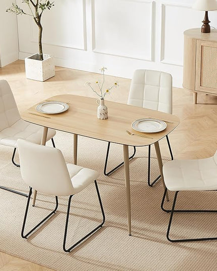 47.2'' Dining Table Set for 4 - Modern Wood Table with Cat Scratch-Resistant Surface & 4 U-Shaped White Leather Chairs, Kitchen & Dining Room Furniture, Space-Saving Table and Chairs Set