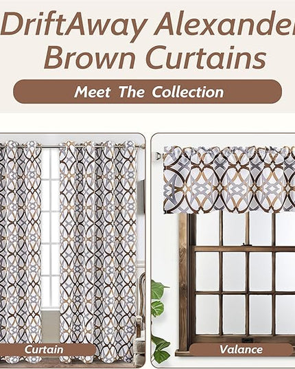 DriftAway Alexander 80% Blackout Curtains for Living Room 250GSM Pattern Match Thermal Insulated Room Darkening Geo Moroccan Mid Century Grommet Bedroom Drapes 2 Panels 52 Inch by 84 Inch Brown