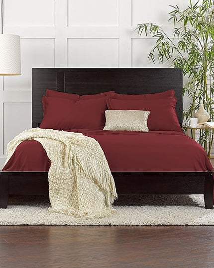Pure Bamboo King Sheets, Genuine 100% Organic Viscose Derived from Bamboo Bed Sheet Set, Luxuriously Soft & Cooling, Double Stitching, 2 Year Quality Promise (King, Merlot)